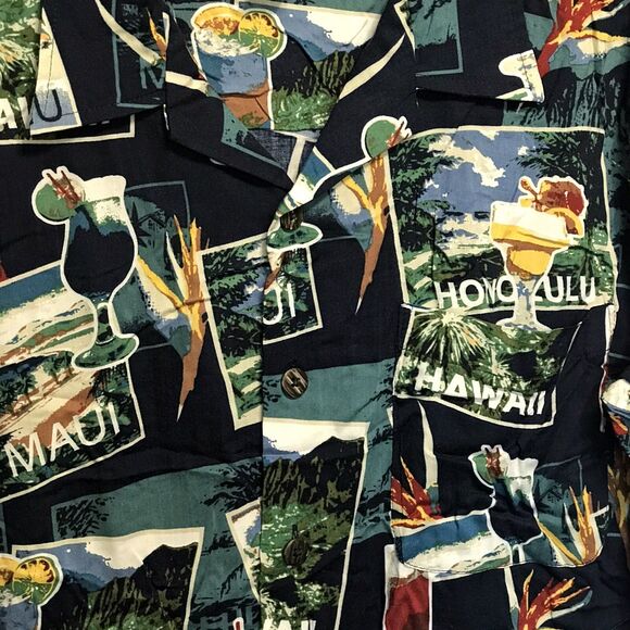 Emergency EXIT Hawaiian Button Up Collared Shirt ~ Sz M ~ Maui ~ Short Sleeve - Picture 2 of 4